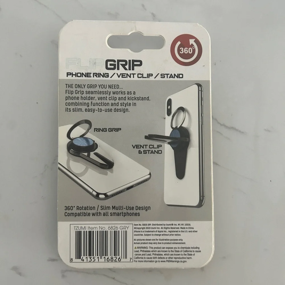 FlipGrip 3-in-1 Phone Ring Holder, Vent Clip & Stand – 360° Rotation – NEW